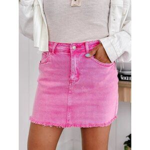 It's About Time Colored Denim Mini Skirt in Hot Pink